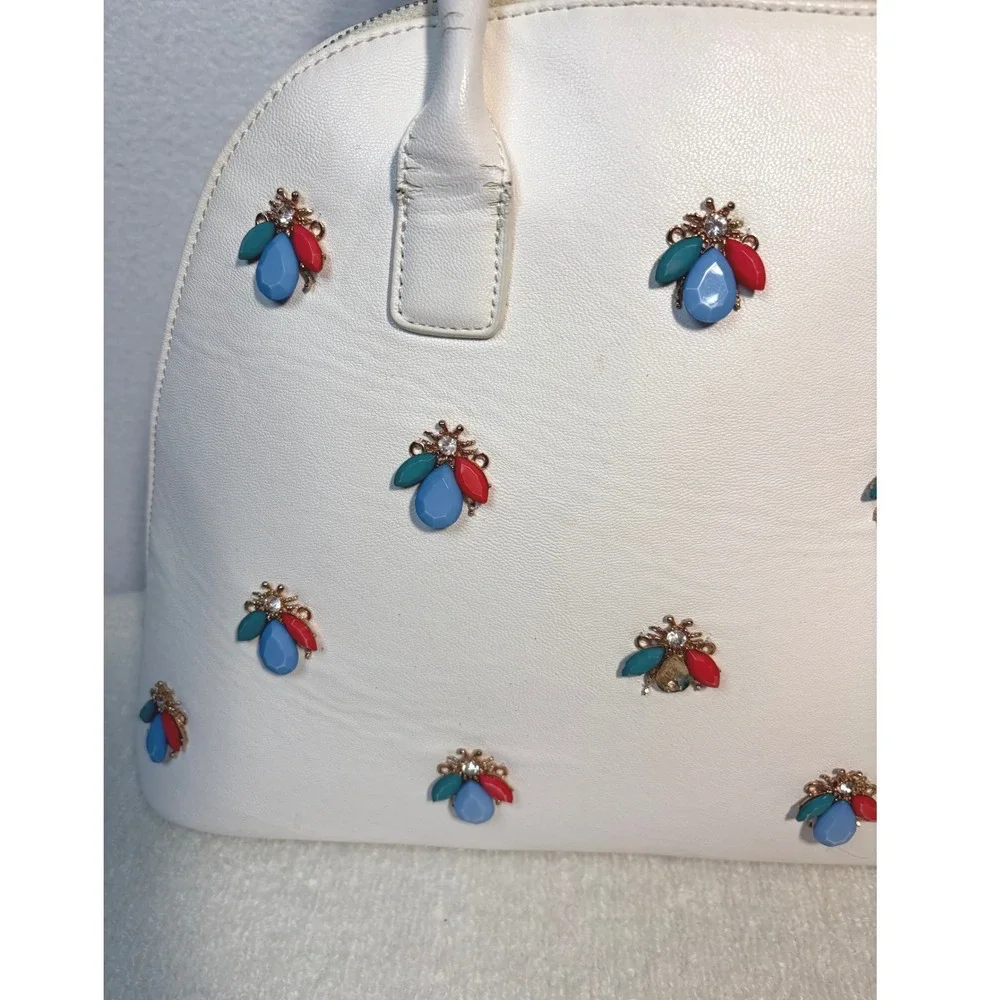 Unbranded Jeweled Bee Satchel Bag Womens Large White Good Embellished Dome